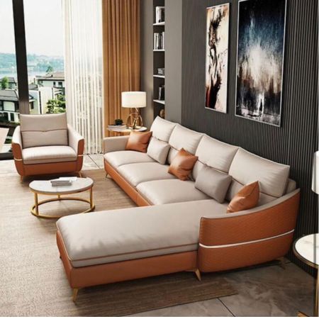 Modern Luxury L-Shape Leather Sectional Sofa with Chaise