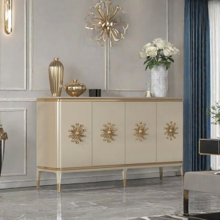 Luxury Gold Accent 4-Door Sideboard Cabinet
