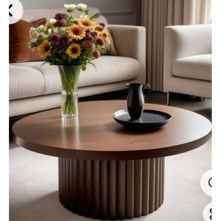 Modern Round Fluted Wooden Coffee Table