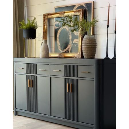 Modern Black Fluted 4-Door Sideboard Cabinet