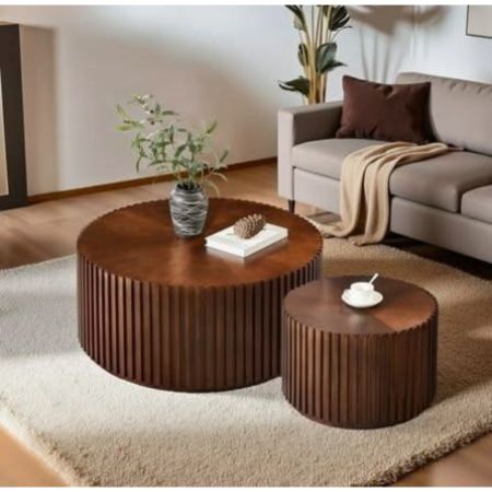 Modern Fluted Round Coffee Table Set (2 Pieces)