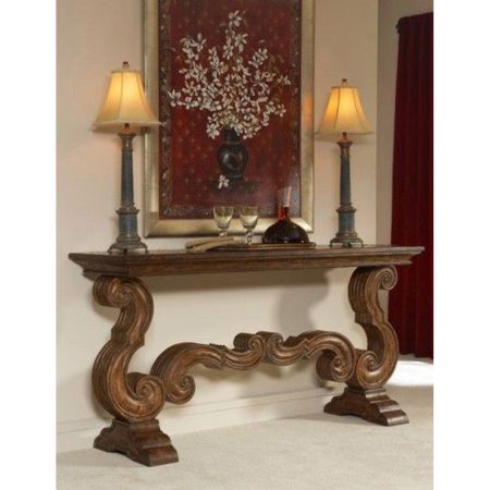 Traditional Hand-Carved Wooden Console Table